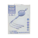 Remax 3in1 Retractable Fast Charging Cable Black