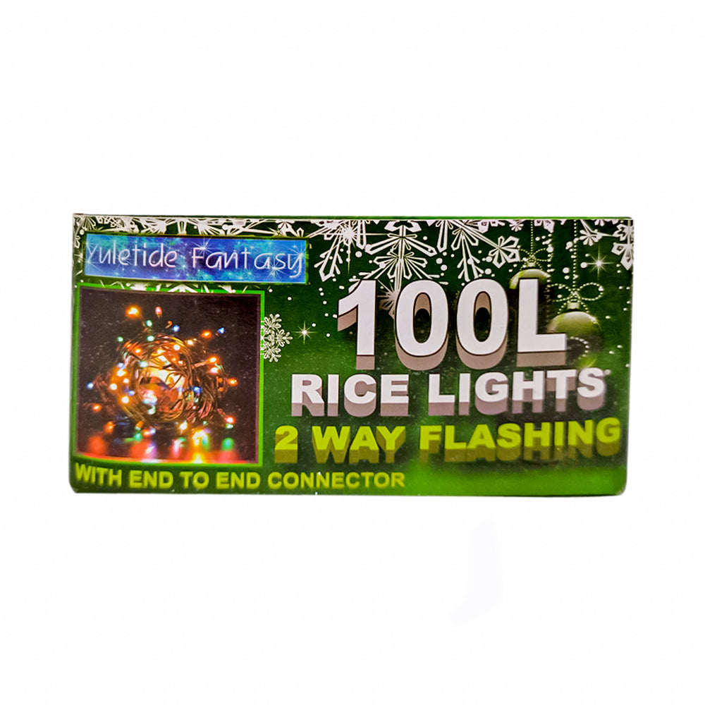 2Way Flashing 100 Rice Lights Green Wire With End Connector Clear 6cm