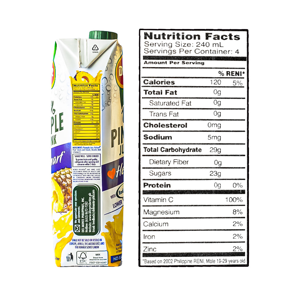 Del Monte 100% Pineapple Juice Fiber Enriched 1L