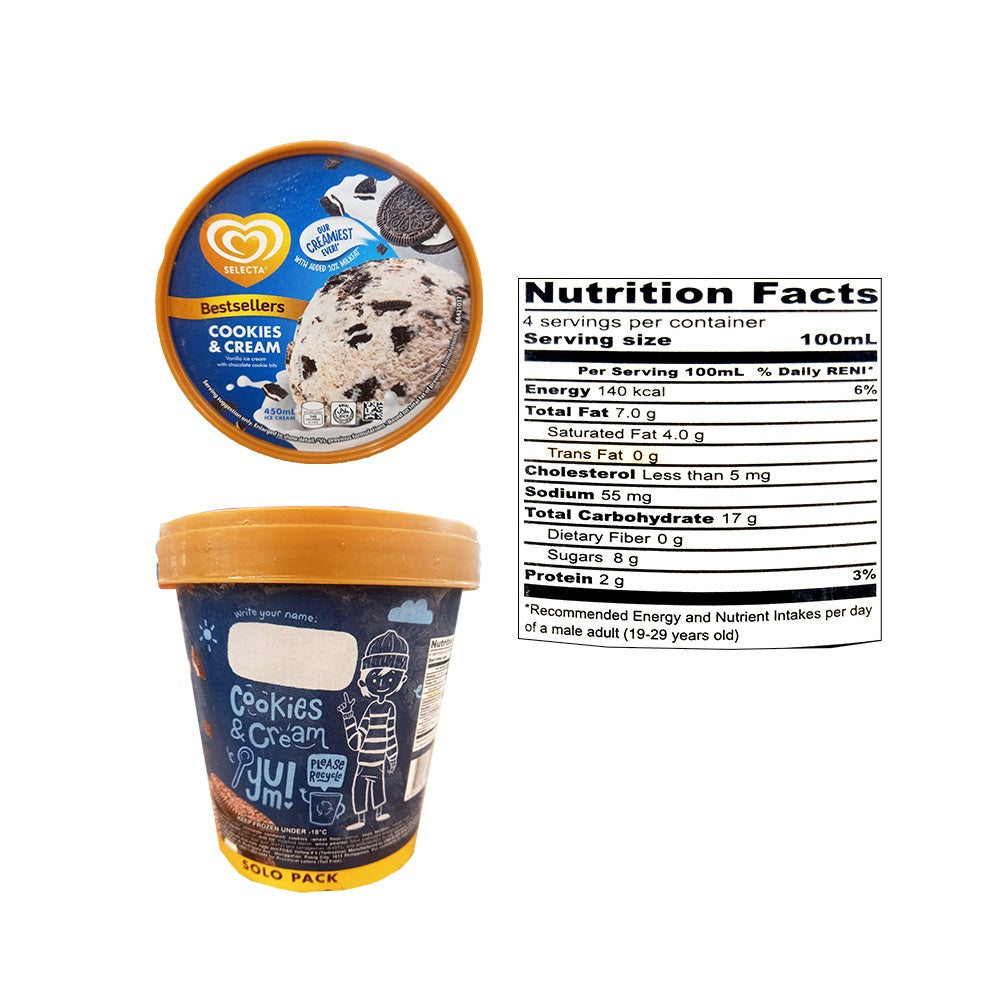 Selecta Solo Pack Ice Cream Cookies Cream 450ml