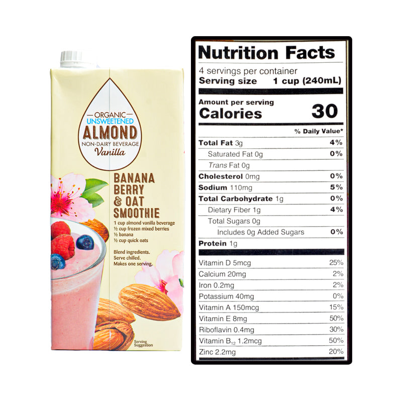 Kirkland Signature Organic Milk Unsweetened Almond Vanilla 946ml