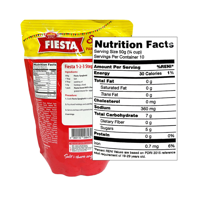 Fiesta Spaghetti Sauce Sweet Plus Parmesan Cheese 500g