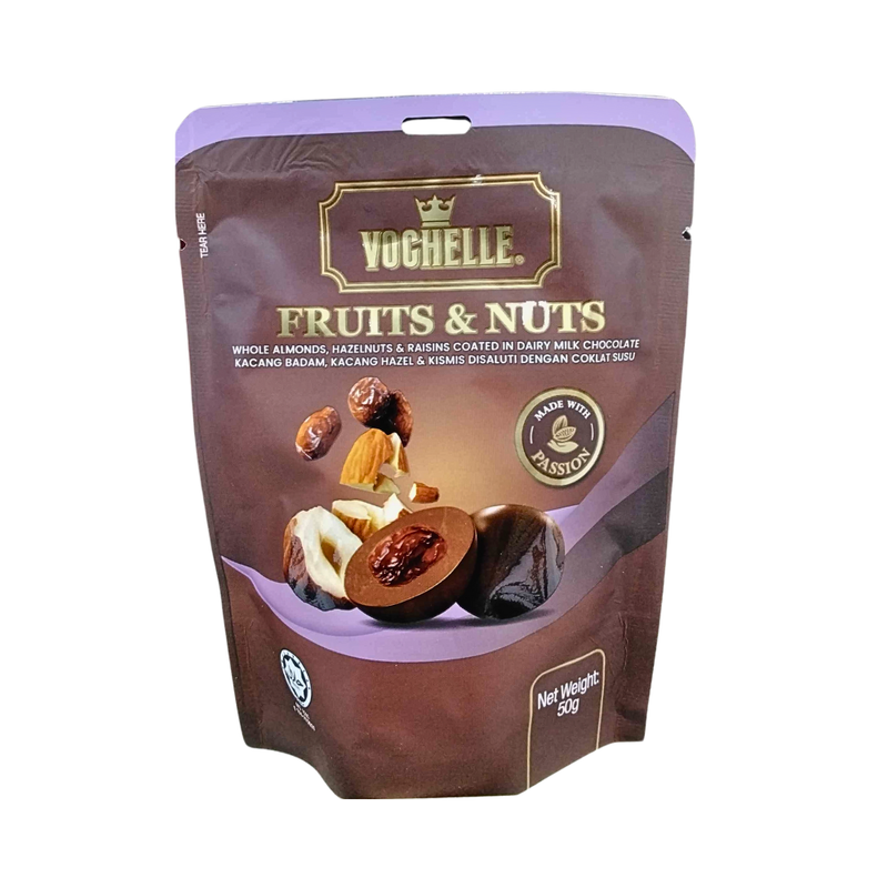 Vochelle Dairy Milk Chocolate Doy Pack Fruit And Nuts 50g