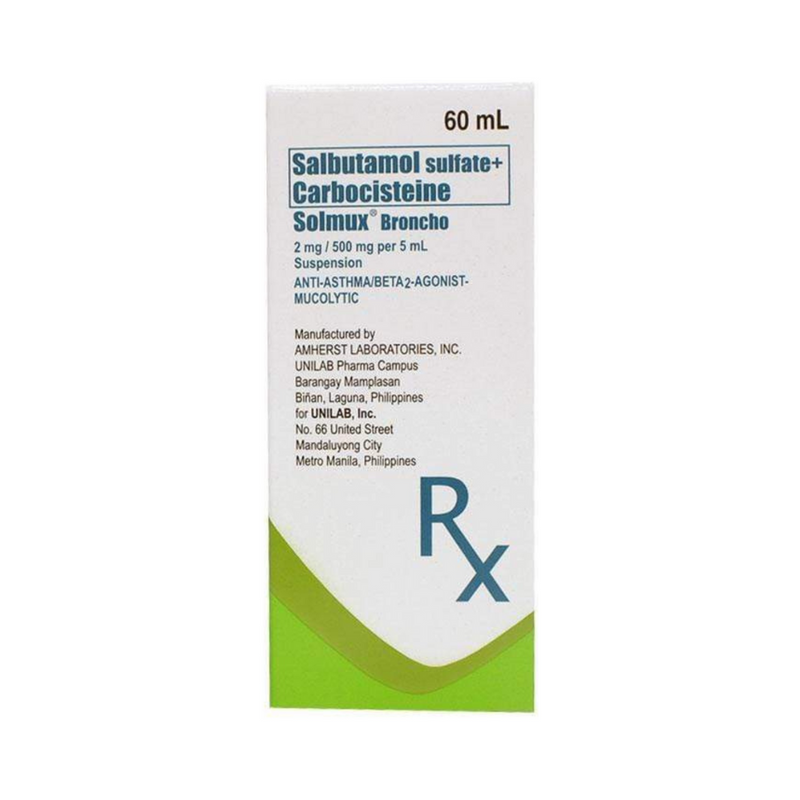 Solmux Broncho Salbutamol 2mg/500mg/5ml Suspension 60ml