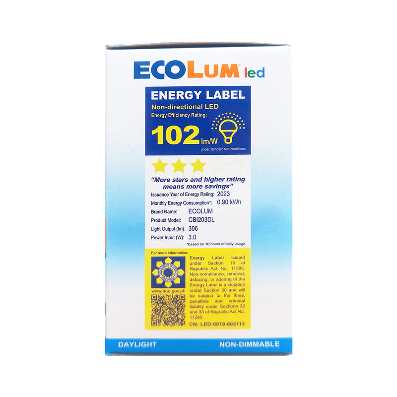 EcoLum LED Bulb 3 Watts Daylight E27