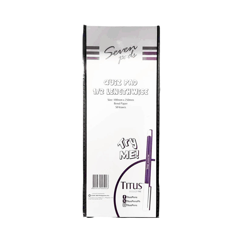 Seven Quiz Pad With Plastic 1/2 Lengthwise 50 Leaves