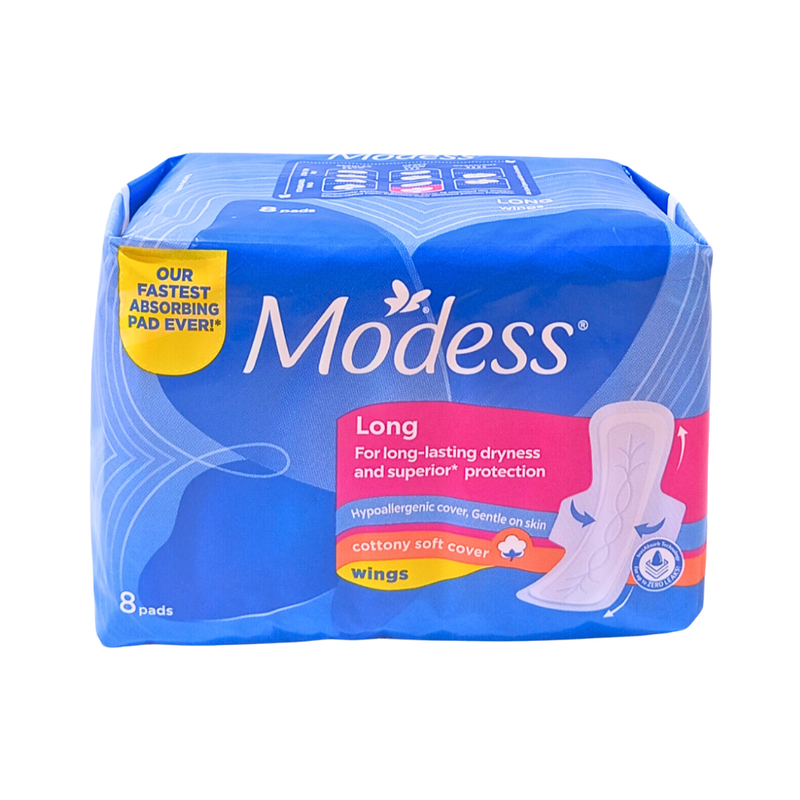 Modess Cottony Soft Cover Sanitary Napkin With Wings Long 8's