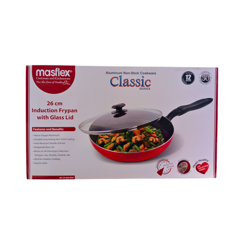 Masflex Stir Fry With Glass Cover Red 26cm