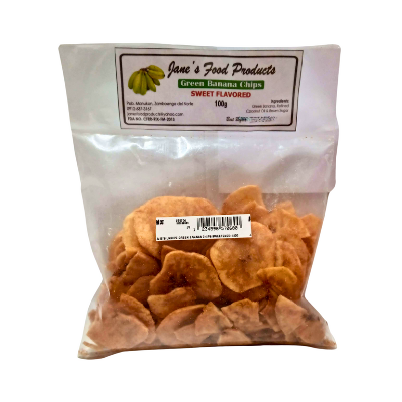 Jane's Unripe Green Banana Chips Sweetened 100g