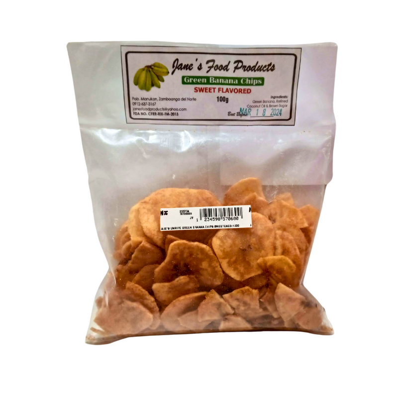 Jane's Unripe Green Banana Chips Sweetened 100g