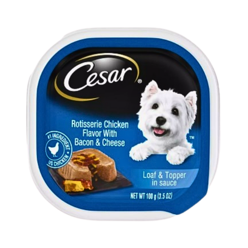 Cesar Loaf And Topper In Sauce Wet Dog Food Rotisserie Chicken With Bacon And Cheese 100g