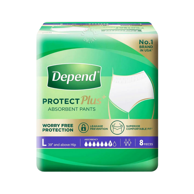 Depend Protect Plus Absorbent Pants Adult Diaper Large 8's