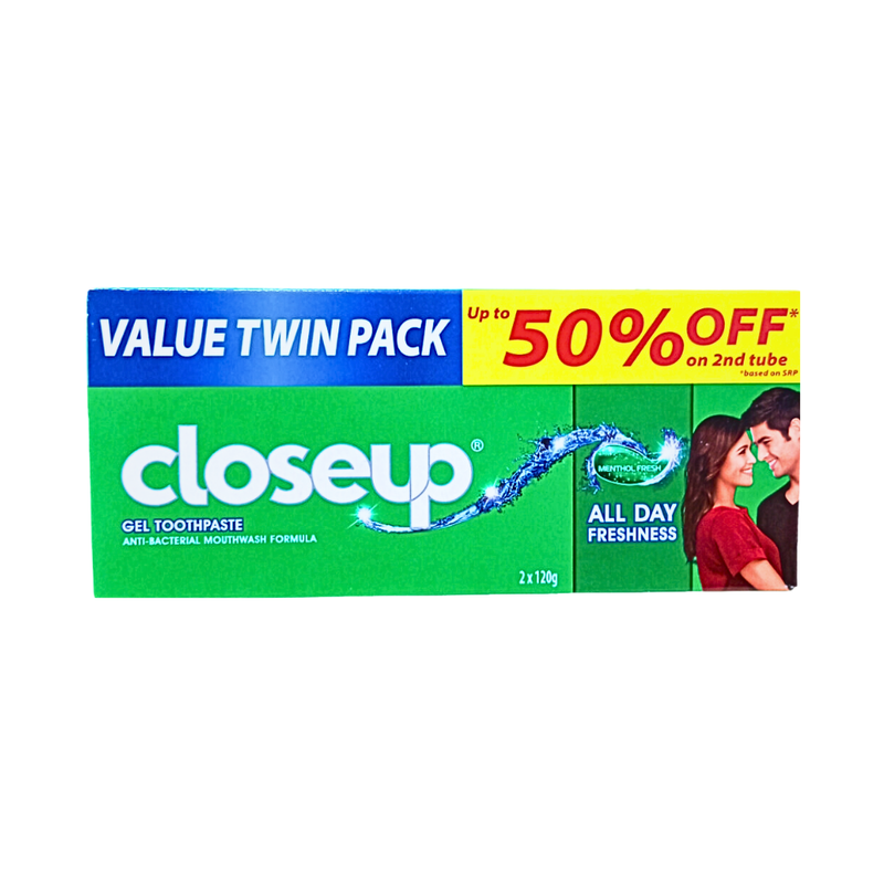 Close Up Anti-Bacterial Toothpaste Menthol Fresh Value Twin Pack 120g x 2's