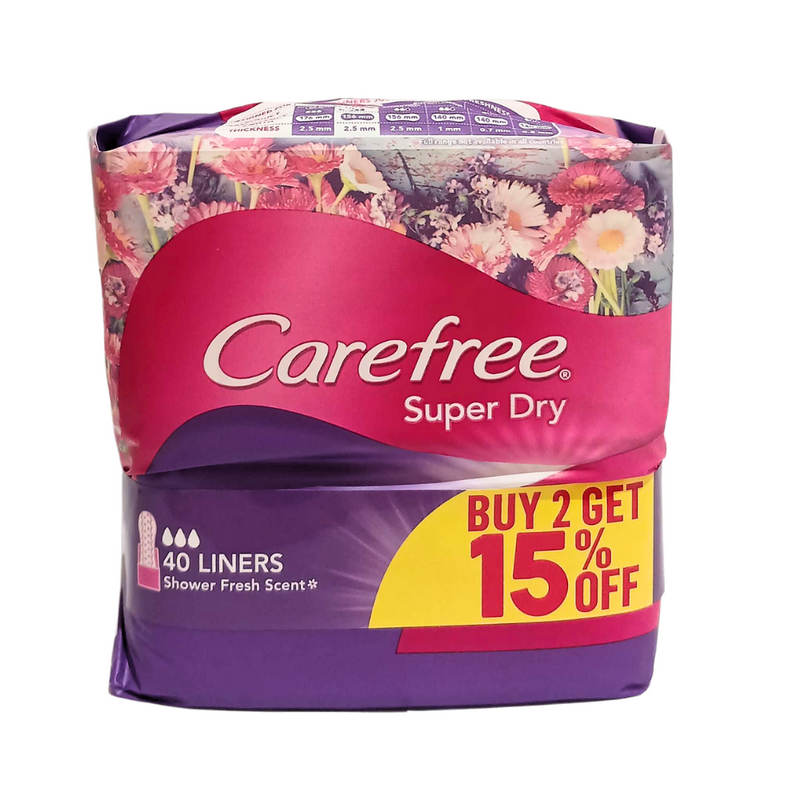 Carefree Super Dry Pantyliner Shower Fresh Scent 40's x 2