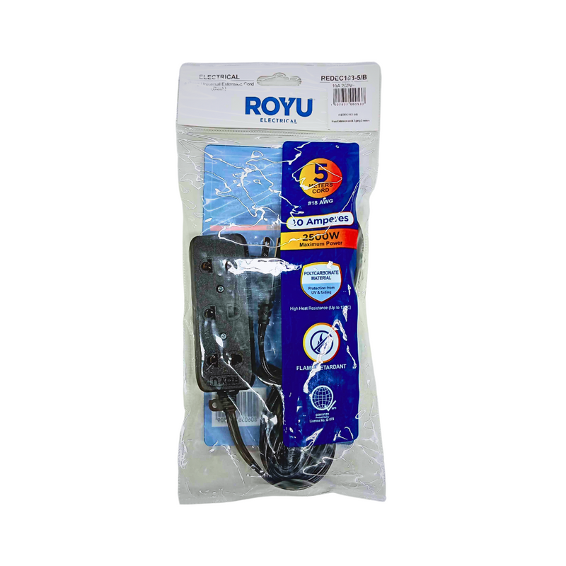 Royu 3-Gang Extension Cord Black 5 Meters