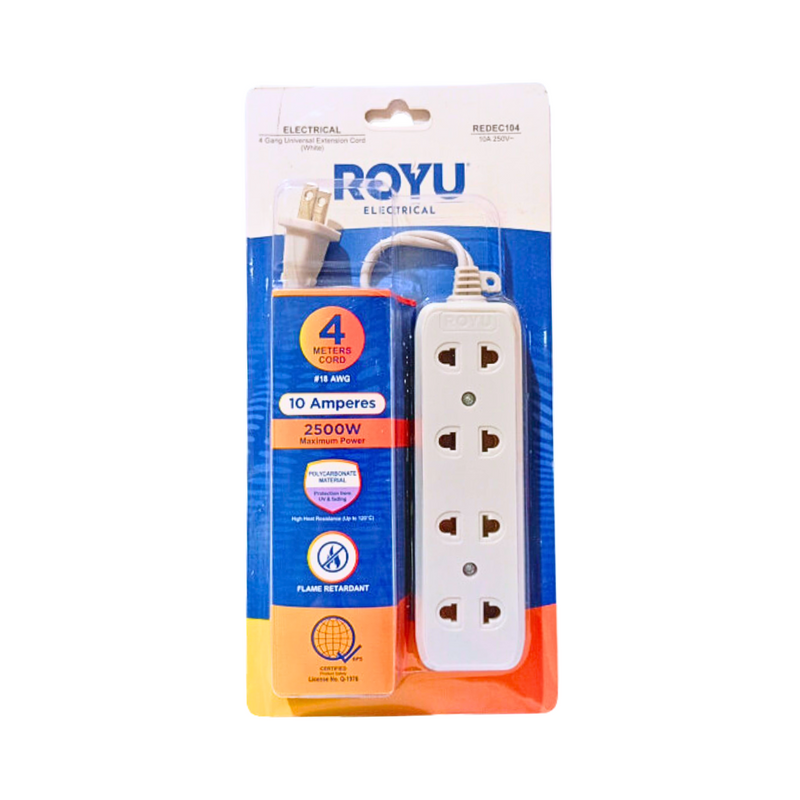 Royu 4-gang Extension Cord White 4m Redec104