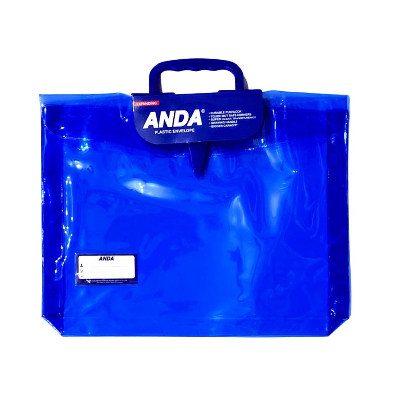 Anda Expanding Colored Transparent Envelope With Handle Blue Long