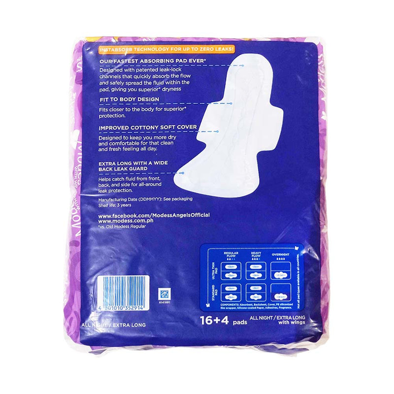 Modess All Night Sanitary Napkin With Wings Extra Long 20's
