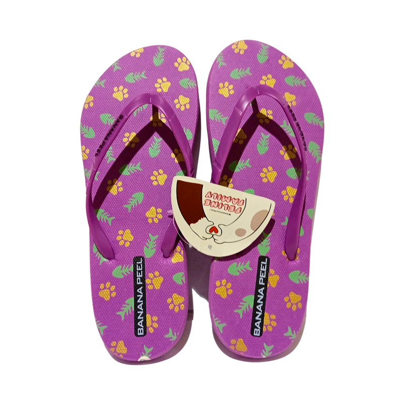 Banana Peel Ladies Flipflops Paws And Prints Eggplant 9