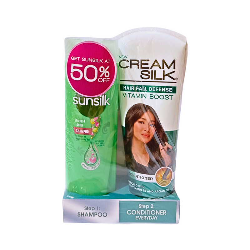 Creamsilk Conditioner Hair Fall Defense 180ml + Sunsilk Shampoo Strong And Long 180ml