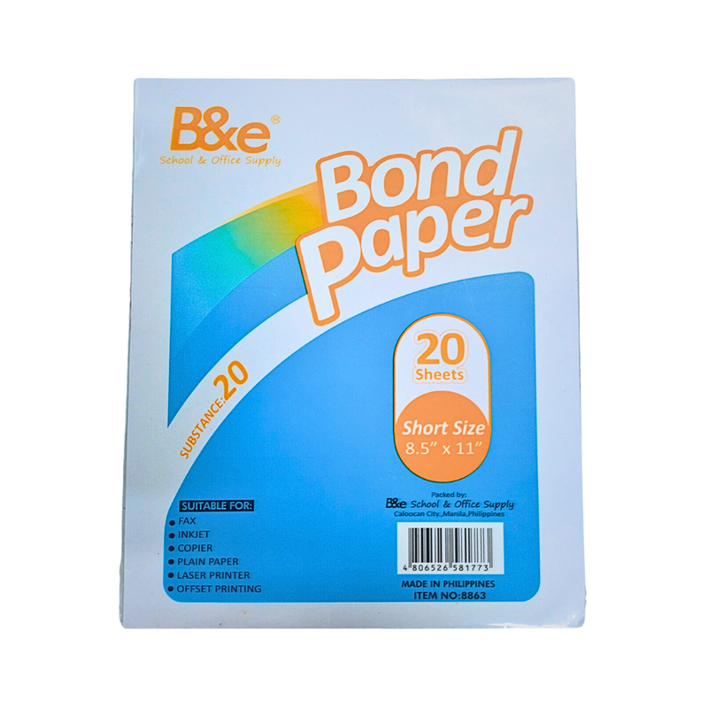 B And E Bondpaper Sub 20 20 Sheets 8.5in x 11in