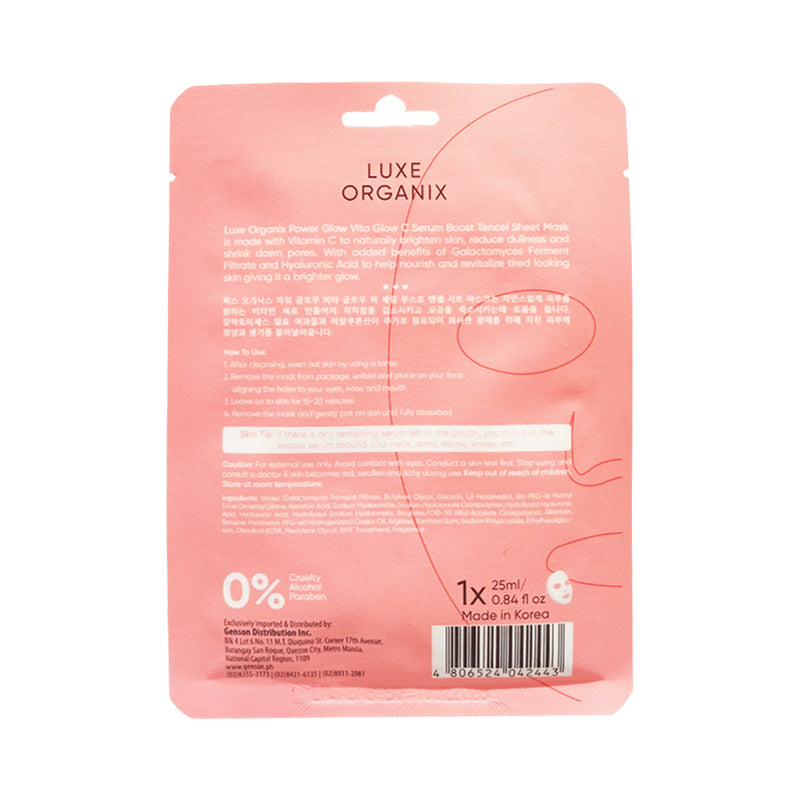Luxe Organix Power Glow Serum Boost Tencel Sheet Mask 25ml