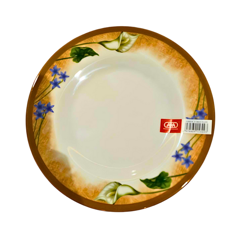 AAA Round Plate White Brown 9in