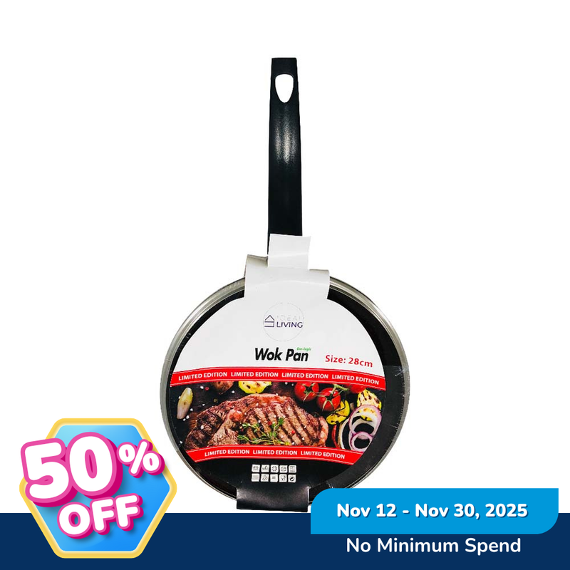 Ideal Living Wok Pan With Glass Lid 28cm
