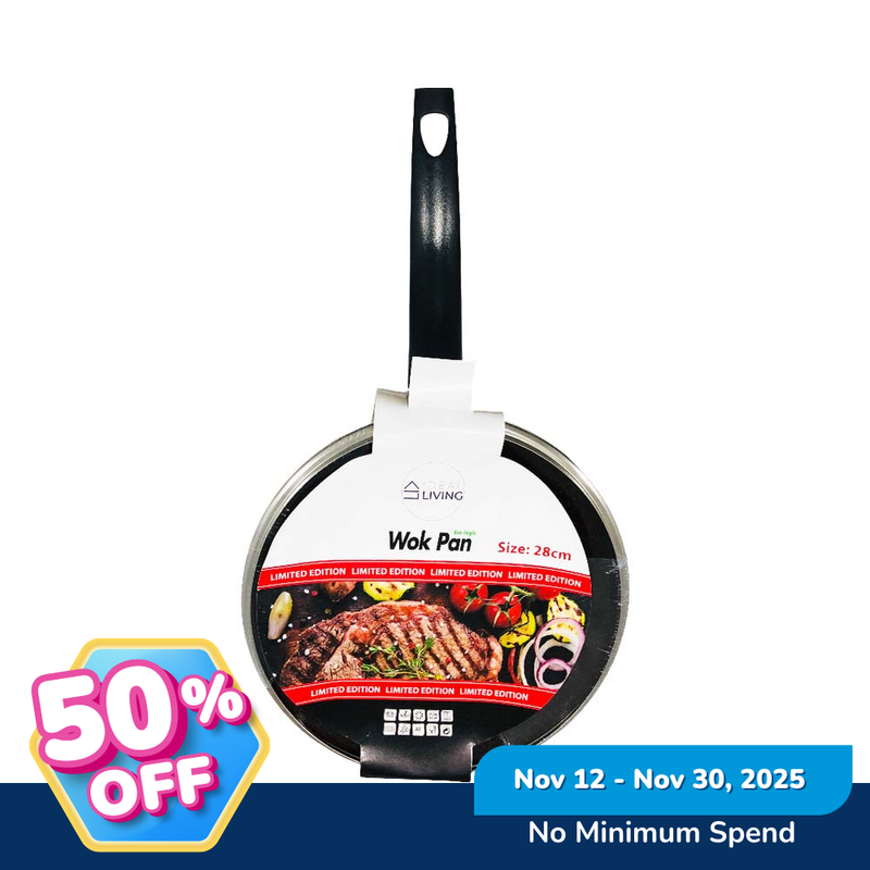 Ideal Living Wok Pan With Glass Lid 28cm