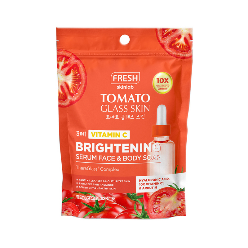 Fresh Skinlab Tomato Glass Skin 3 In 1 Vitamin C Brightening Serum Face And Body Soap 100g