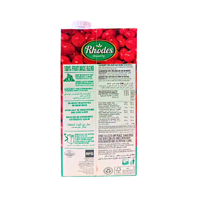 Rhodes 100% Fruit Juice Cranberry 1L