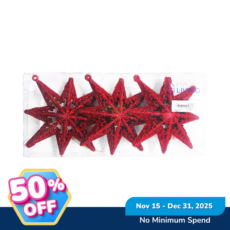 Ideal Living Glitter Star Christmas Ornaments 3's