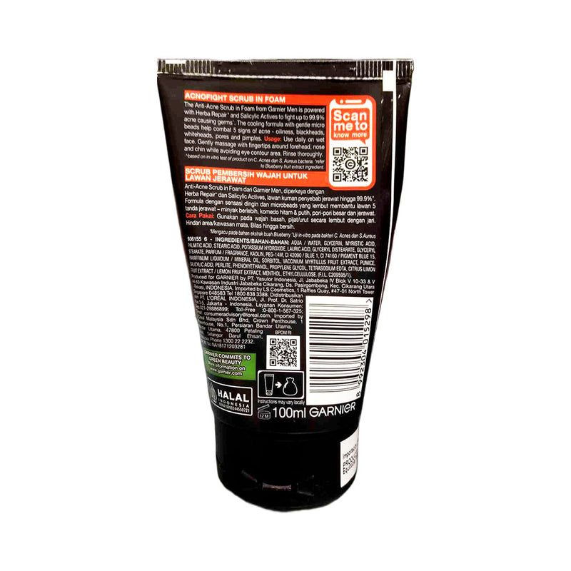 Garnier Men Acno Fight Anti-Acne Scrub In Foam Cleanser 100ml