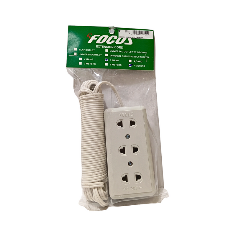 Focus 3 Gang Universal Outlet With 7m Cord