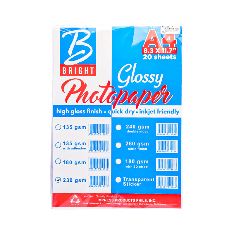 Bright Glossy Photo Paper 180gsm 20's