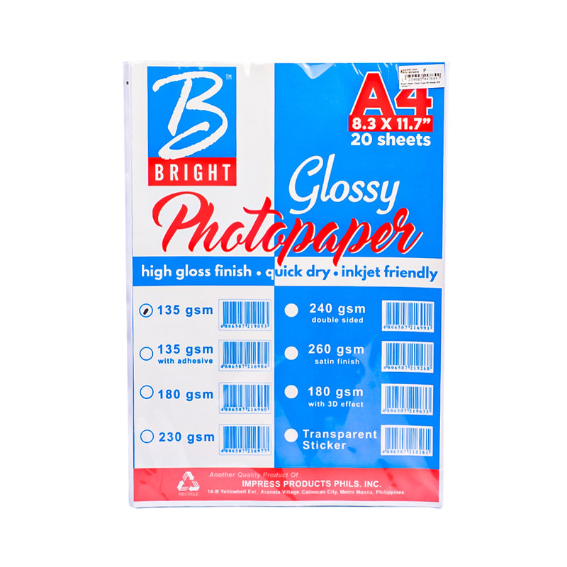 Bright Glossy Photo Paper A4 20's