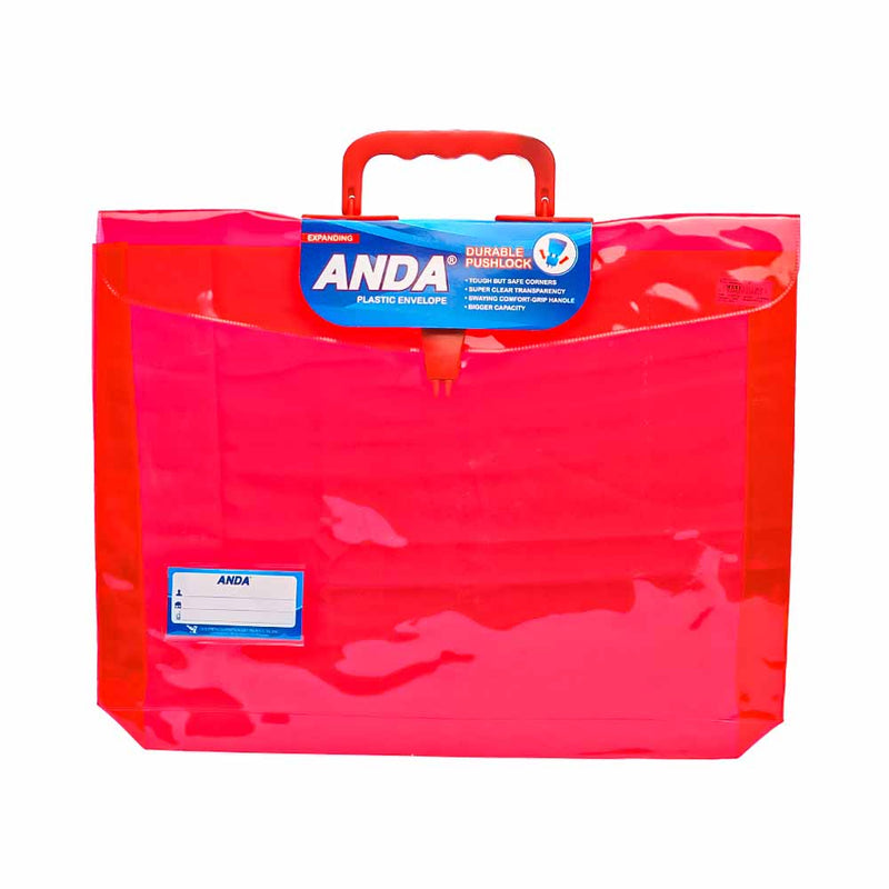 Anda Expanding Colored Transparent Envelope With Handle Red Long