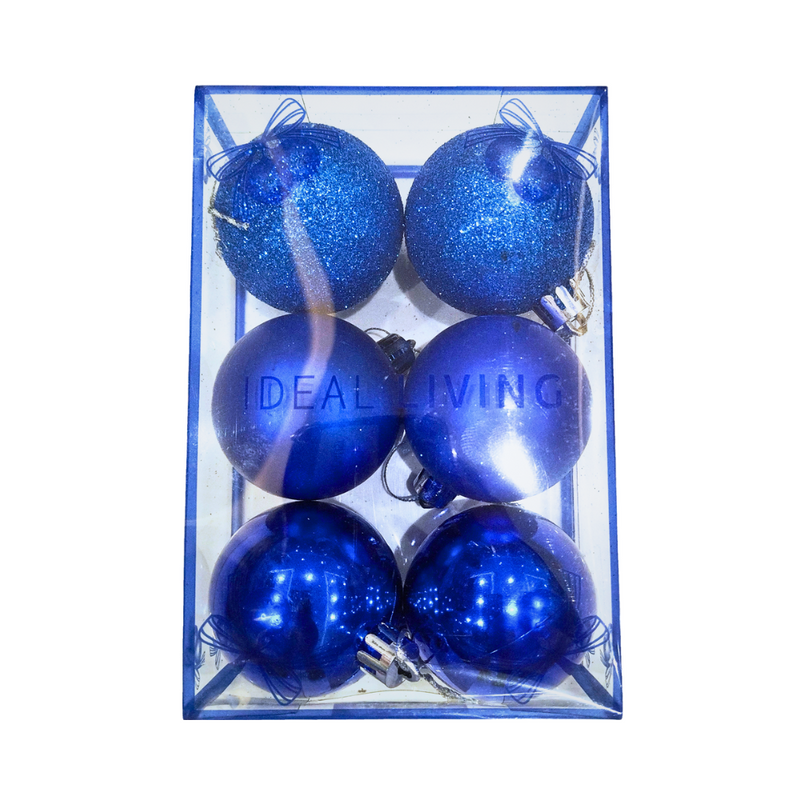 Ideal Living Shinny/Matte/Glittered Balls Blue 6's 7cm