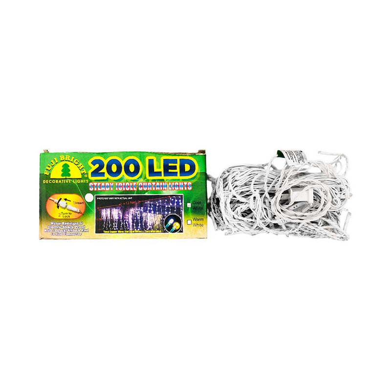 Fuji Bright 200 LED Steady Curtain Light With 20 Strobes White Wire White