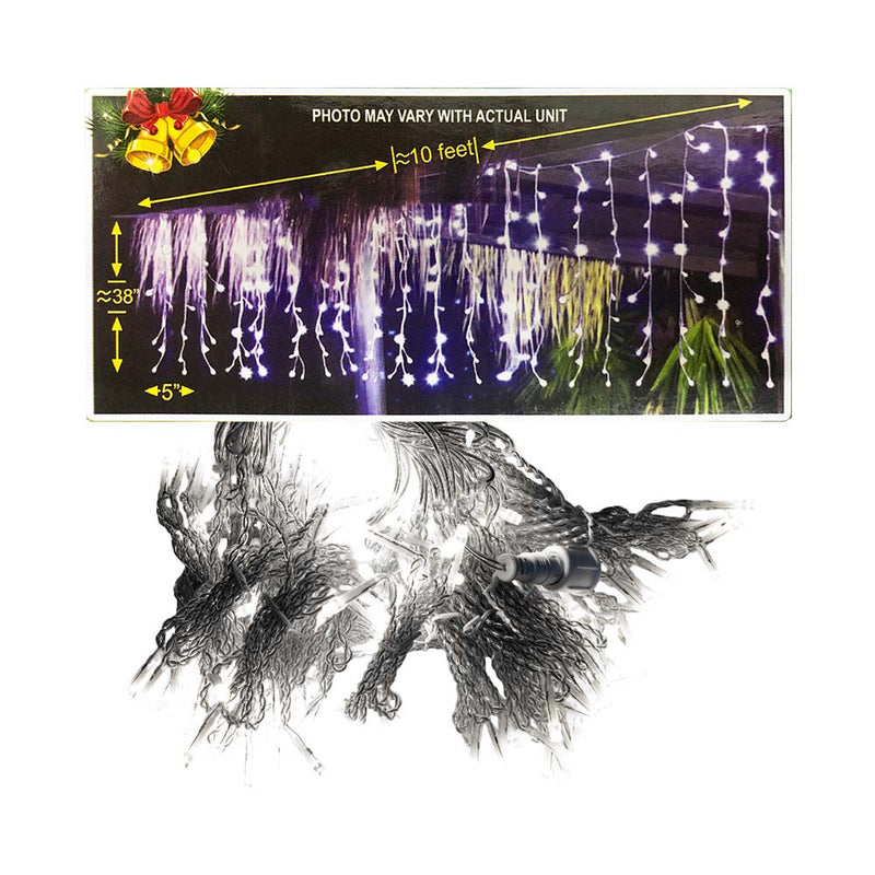 Fuji Bright 200 LED Steady Curtain Light With 20 Strobes & End Connector Clear Wire 3m