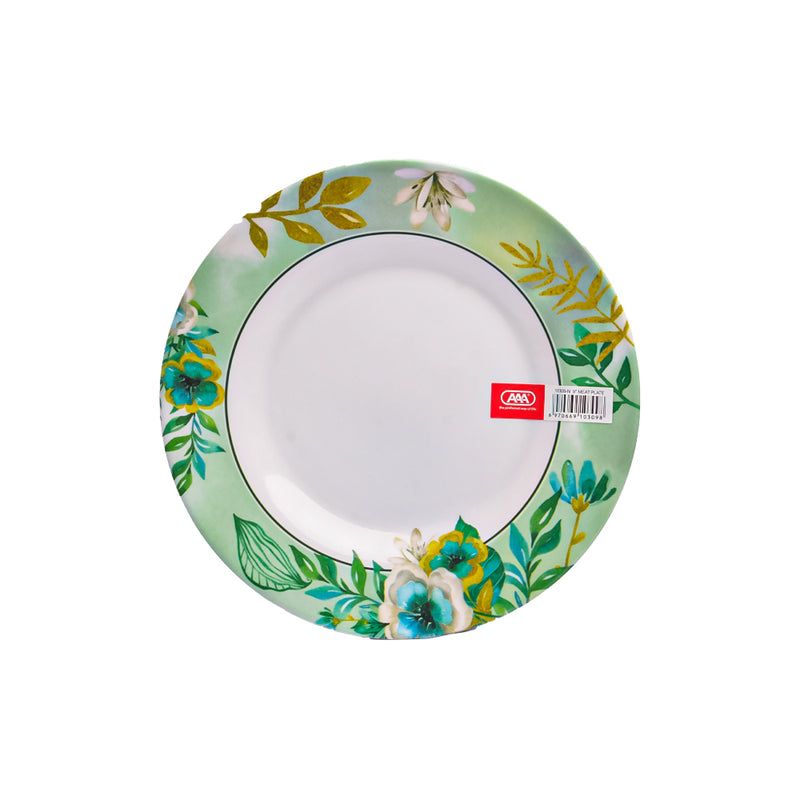 AAA Round Plate White/Green 9in