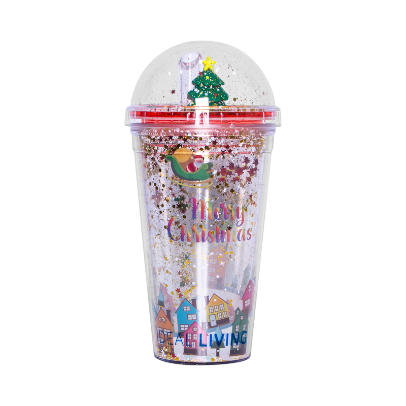 Ideal Living Christmas Tumbler With Straw Assorted Color