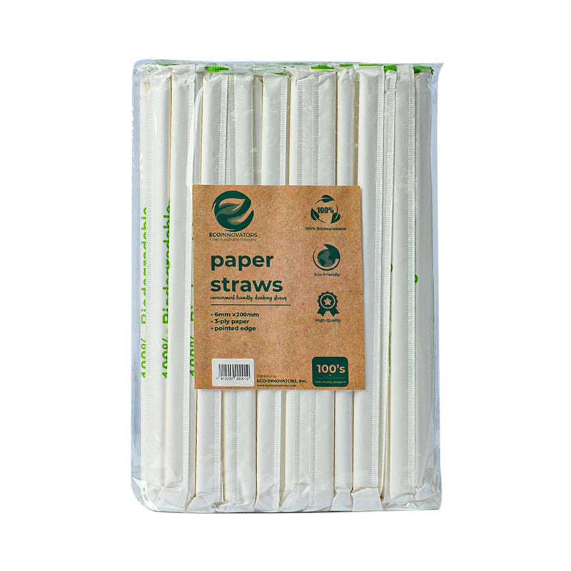 Eco 3 Ply Disposable Paper Straw 6mm x 197mm White 100's