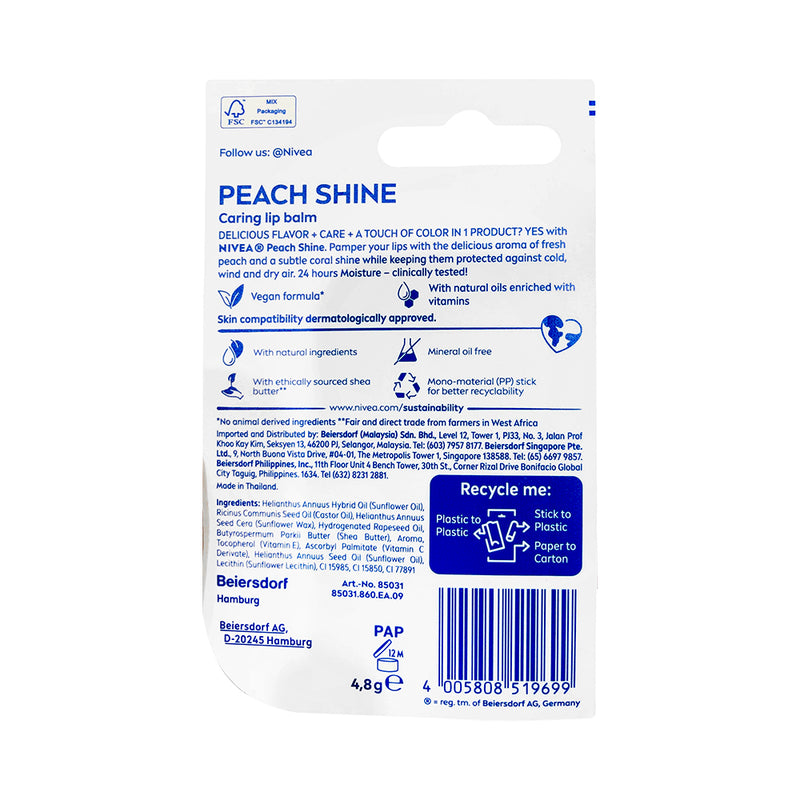 Nivea Lip Care Fruity Shine Peach 4.8g