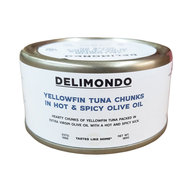 Delimondo Yellow Fin Tuna Chunks Hot And Spicy Olive Oil 185g