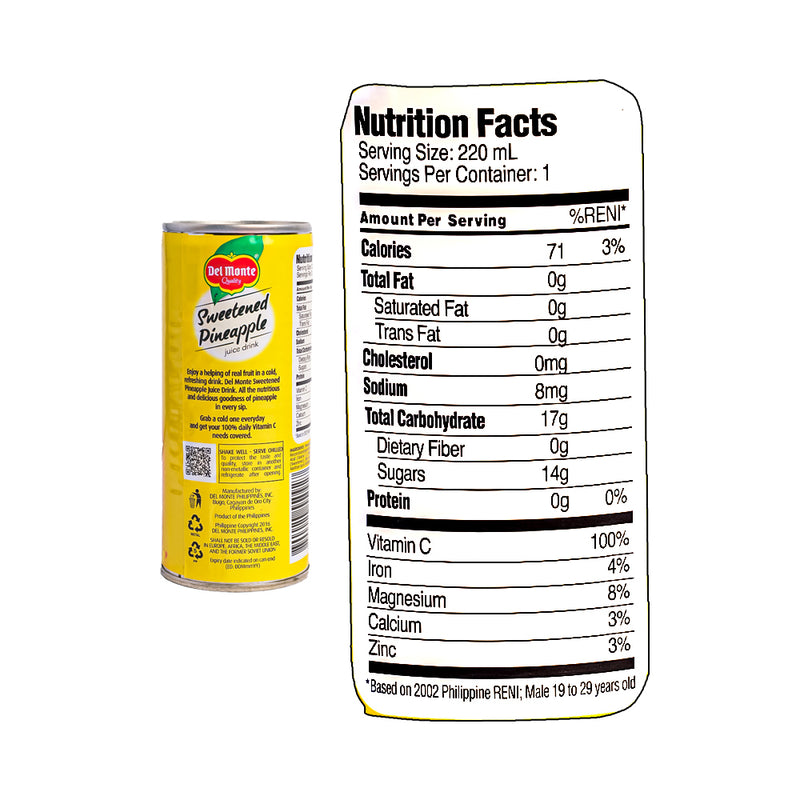 Nutrition Facts Pineapple Juice In Can Del Monte Del Monte