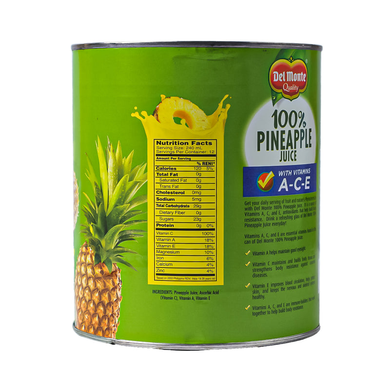 Del Monte 100% Unsweetened Pineapple Juice With Vit Ace #10