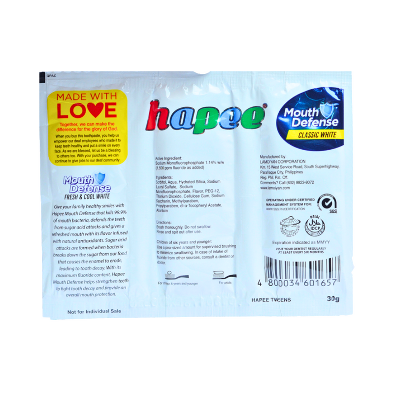 Hapee Toothpaste Fresh And Cool White Tween 30g