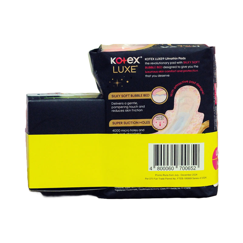 Kotex Luxe Ultrathin Napkin Day And Night With Wings Silky Soft 8's With Free Kotex Liners