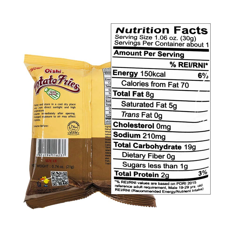 Oishi Potato Fries Plain Salted 21g
